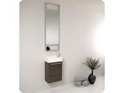 Pulito Small Modern Bathroom Vanity w Tall Mirror in Gray Oak