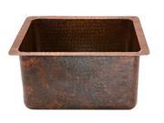 Premier Copper Products BREC16DB 16 in. x 14 in. Gourmet Rectangular Hammered Copper Bar Prep Sink with 3.5 in. Drain
