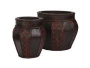 Wood and Weave Panel Decorative Planters Set of 2