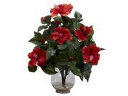 Hibiscus w Fluted Vase Silk Flower Arrangement