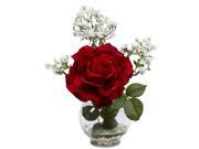 Rose and Gypso w Fluted Vase Silk Flower Arrangement