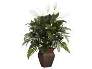 Mixed Greens w Spathyfillum and Decorative Vase Silk Plant