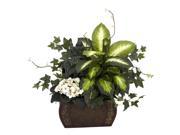 African Violet Dieffenbachia and Ivy w Chest Silk Plant