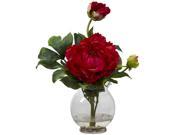 Peony w Fluted Vase Silk Flower Arrangement