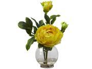 Peony w Fluted Vase Silk Flower Arrangement