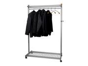 Modern Mobile Garment Rack w Storage Shelves in Silver