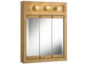 Design House 530592 Richland Nutmeg Oak Lighted Tri View Wall Cabinet Mirror with 3 Doors 24 Inches by 30 Inches 530592