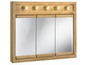 Design House 530618 Richland Nutmeg Oak Lighted Tri View Wall Cabinet Mirror with 3 Doors 36 Inches by 30 Inches 530618