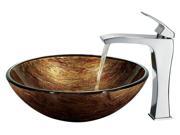Vigo VGT182 16 1 2 Bathroom Vessel Sink and Faucet Combo Amber Sunset in Multi