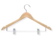 Basic Suit Hanger with Clips Maple Finish Pack of 3