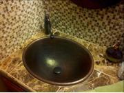 Master Bath Oval Self Rimming Hammered Copper Bathroom Sink