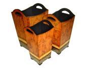 Wooden Tapered Planter Container in Brown Set of 3