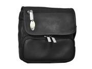 Extra Large Double Pocket Leather Waist Pack w Back Zip Pocket Black