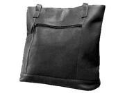 Open Leather Shopping Bag w Front Zip Pocket Shoulder Strap Tan