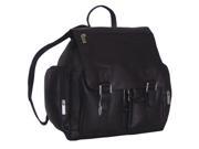 Flap Over Laptop Leather Backpack w 2 Front Pockets Black