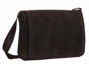 Distressed Leather Full Flap Messenger Bag in Brown