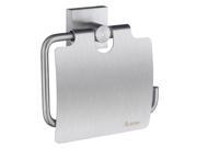 House Euro Toilet Roll Holder w Lid in Brushed Chrome Finish