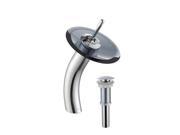 Waterfall Chrome Faucet Black Clear Glass Disk Pop Up Drain