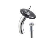 Waterfall Chrome Faucet Black Frosted Glass Disk Pop Up Drain