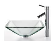 Clear Aquamarine Glass Sink Sheven Faucet Chrome