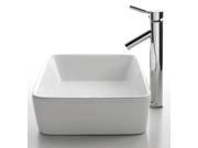 White Rectangular Ceramic Sink Sheven Faucet Satin Nickel