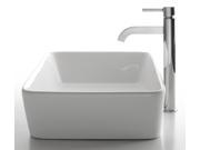 White Rectangular Ceramic Sink Ramus Faucet Satin Nickel
