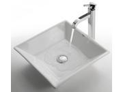 White Square Ceramic Sink Ramus Faucet Satin Nickel