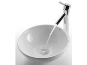 White Round Ceramic Sink Sheven Faucet Chrome