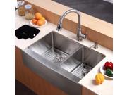 33 in. Farmhouse 60 40 Double Bowl Stainless Steel Kitchen Sink