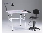 4 Pc Martin Berkeley Drafting Table Chair w Tray Lamp Set White Black