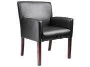 Reception Area Box Armchair In Black Upholstery w Mahogany Finish Legs