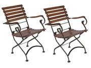 European Grande Cafe Folding Armchair in African Teak Wood Slats Set of 2