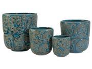 4 Pc Paisley Planters in Blue Finish