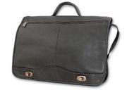 Full Flap Over Leather Briefcase w Front Rear Zippered Pockets Tan
