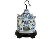 11 in. Dia. Blue White Floral Porcelain Bird Cage