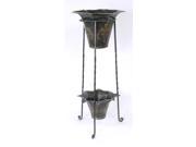 Wrought Iron Planter with Two Painted Metal Pots