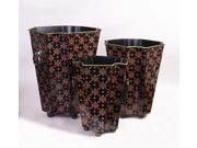 Floral Print Painted Metal Planter Set in Black and Red Set of 3