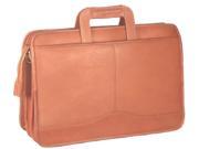 Triple Gusset Drop Handle Leather Briefcase w Top Zip Section Tan