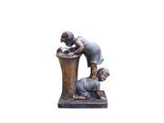 Boy and Girl Drinking Water Fountain w LED Light