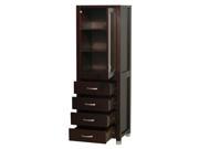 Wyndham Collection Shaina Bathroom Linen Tower in Espresso with Shelved Cabinet Storage and 4 Drawers