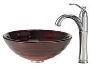 Iris Glass Vessel Sink and Riviera Faucet in Chrome