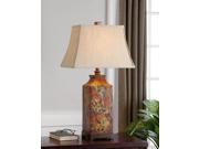Colorful Flowers Table Lamp in Rectangle Bell Shade