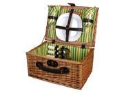 Willow Picnic Basket w Service for 2 in Green Picnic Stripe