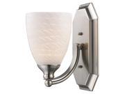 1 Light Vanity In Satin Nickel And White Swirl Glass LED Offering Up To 800 Lumens 60 Watt Equivalent With Full Range Dimming. Includes An Easily Replaceabl