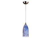 1 Light Pendant In Satin Nickel And Starlight Blue Glass LED Offering Up To 800 Lumens 60 Watt Equivalent With Full Range Dimming. Includes An Easily Replac