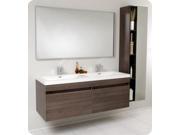 Largo Modern Bathroom Vanity Set in Gray Oak Finish Bevera Chrome 2 Pcs.