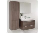Medio Modern Bathroom Vanity Set in Gray Oak Finish Bevera Chrome
