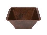15 in. Square Under Counter Hammered Copper Bathroom Sink