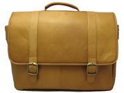 Porthole Leather Laptop Briefcase w Adjustable Strap Tan