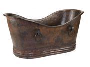 67 in. Hammered Copper Double Slipper Bathtub w Rings